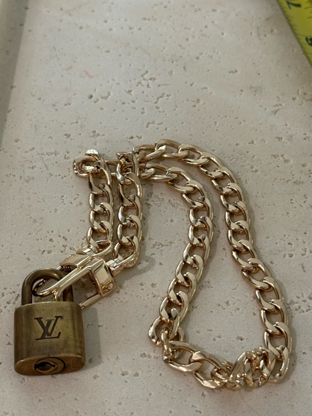 Authentic Louis Vuitton Gold Padlock Necklace (#320) with Non Branded Chain 16” - Picture 7 of 16